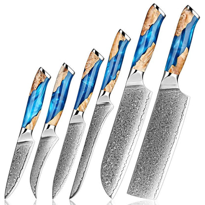 1-6 Damascus Steel Japanese Knife Set K-XT5