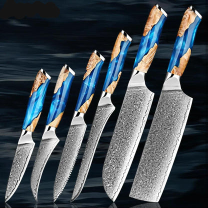 1-6 Damascus Steel Japanese Knife Set K-XT5