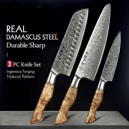 3 Piece Damascus Steel Knife Set K-HZ1