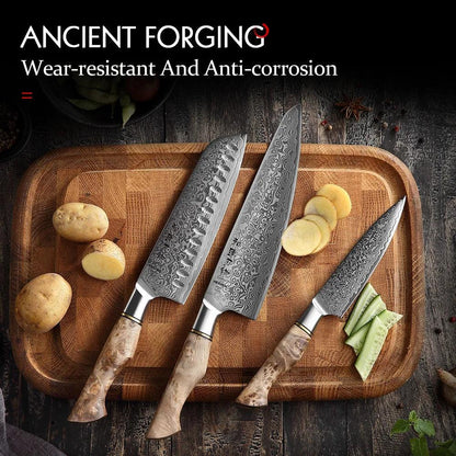 3 Piece Damascus Steel Knife Set K-HZ1