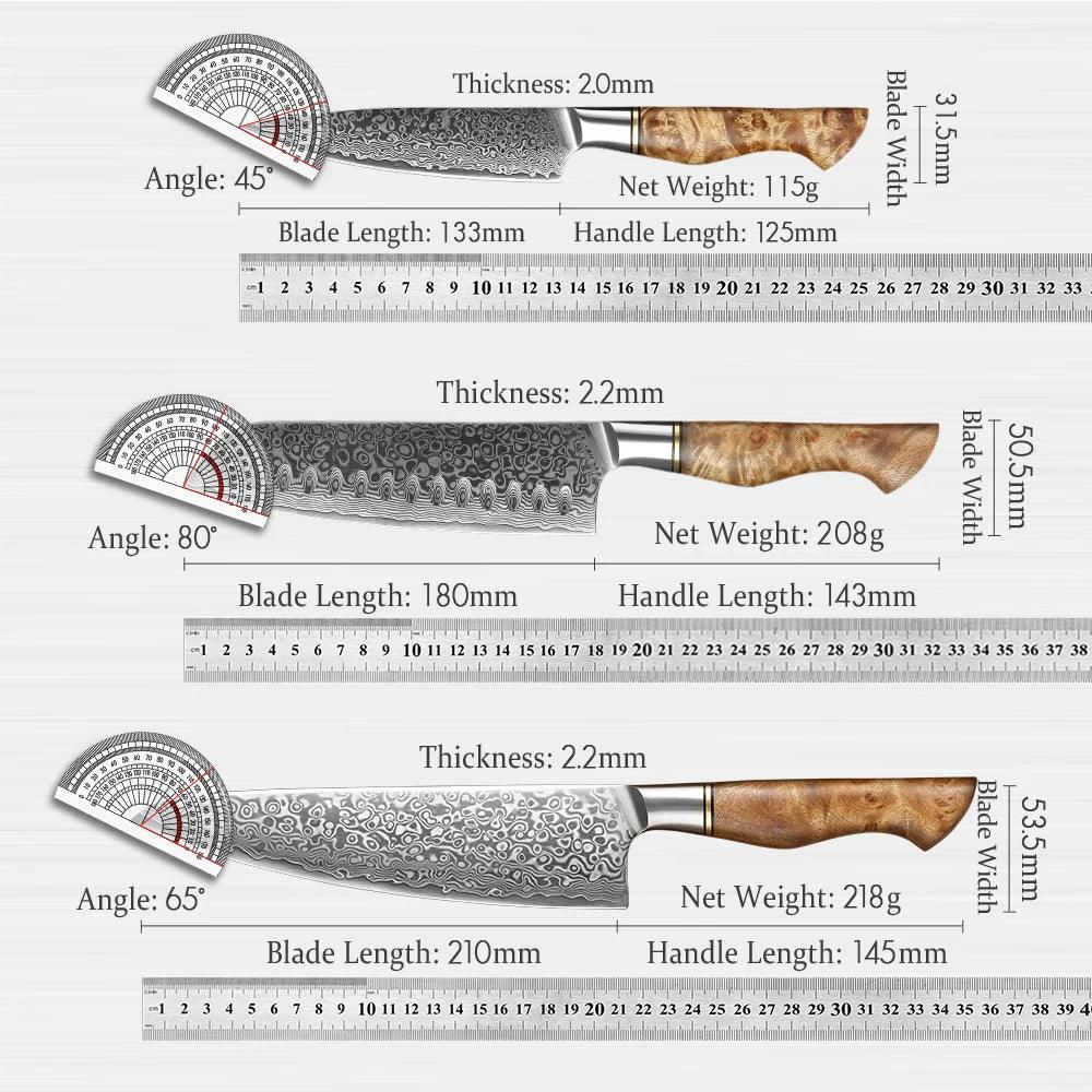 3 Piece Damascus Steel Knife Set K-HZ1