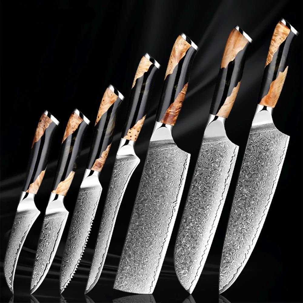 1-7 Piece Damascus Steel Knife Set K-XT4
