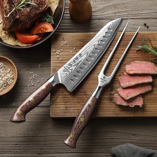 8.2 Inch Damascus Steel Knife with Carving Fork K-HZ3