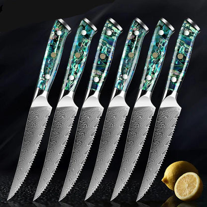 1-6 Piece Damascus Steel Steak Knife Set K-XT2