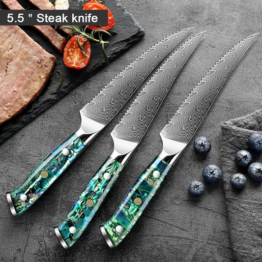 1-6 Piece Damascus Steel Steak Knife Set K-XT2