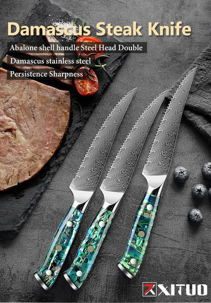 1-6 Piece Damascus Steel Steak Knife Set K-XT2